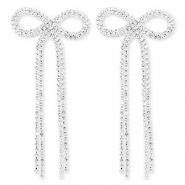 Brass TQ metaal oorbellen / oorstekers met strass strik Silver-crystal