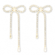 Eco-brass® metaal oorbellen / oorstekers met strass strik Gold-crystal