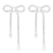 Eco-brass® metaal oorbellen / oorstekers met strass strik Silver-crystal