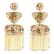Trendy oorbellen / oorstekers met glaskralen Gold