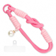 Trendy telefoonkoord met parel incl. bevestiging Pink multicolour-white-ivory white