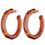 Trendy resin oorbellen / oorstekers Dark amber brown
