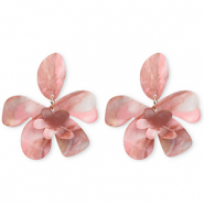 Trendy resin oorbellen / oorstekers bloem Multicolour pink