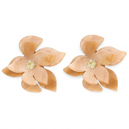 Trendy resin oorbellen / oorstekers bloem Brown marble-gold