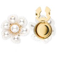 Brass TQ metaal button covers bloem met parels Gold-white