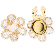 Brass TQ metaal button covers bloem Gold-light pink-crystal