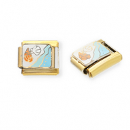 Roestvrij stalen (RVS) Stainless steel Italian charms losse schakels zeeleven Gold-white-light blue