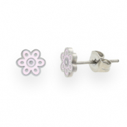 Roestvrij stalen (RVS) Stainless steel oorbellen flower Lilac-silver
