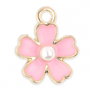 Bedels metaal bloem met parel Gold-light pink-white