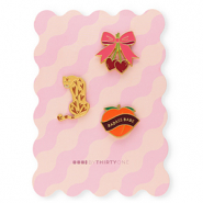 BY31® Pins strik met kersen / luipaard / "Badass babe" op kaartje Multicolour pink-burgundy red-brown-bordeaux