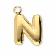 Roestvrij stalen (RVS) Stainless steel bedels letter N Gold
