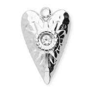 Roestvrij stalen (RVS) Stainless steel bedels hart Silver-transparent