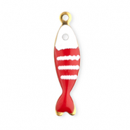 Roestvrij stalen (RVS) Stainless steel bedels vis Gold-red-white