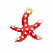 Roestvrij stalen (RVS) Stainless steel bedels zeester Gold-red-white