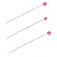 BY31&reg; Roestvrij stalen (RVS) Stainless steel onderdelen nietstiften met bolletje 35mm Silver-magenta pink