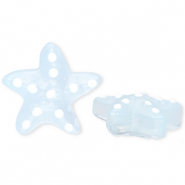 Handgemaakte glaskralen zeester Transparent light blue-white