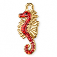 Roestvrij stalen (RVS) Stainless steel bedels enamel zeepaardje Gold-red-black
