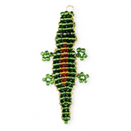 BY31&reg; Bedels van glaskralen krokodil Dark green-amber brown-black-gold