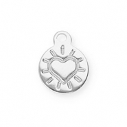 Roestvrij stalen (RVS) Stainless steel bedels rond met hart Silver