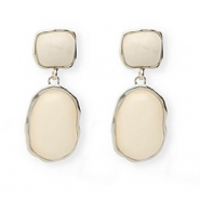Trendy oorbellen / oorstekers met RVS steker Silver-beige