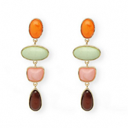 Trendy oorbellen / oorstekers met RVS steker Gold-warm orange-green-pink-brown