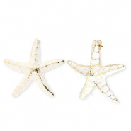 Trendy oorbellen / oorstekers enamel zeester met RVS steker Gold-white