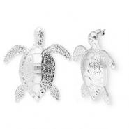 Trendy oorbellen / oorstekers schildpad met RVS steker Silver