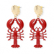 Trendy oorbellen / oorstekers enamel schelp & kreeft met RVS steker Gold-dark red