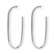 Statement oorbellen / oorstekers ovaal met RVS steker Silver