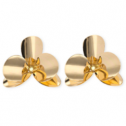 Statement oorbellen / oorstekers bloem met RVS steker Gold