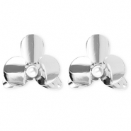 Statement oorbellen / oorstekers bloem met imitatieparel met RVS steker Silver-white