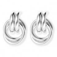Statement oorbellen / oorstekers dubbele ring met RVS steker Silver