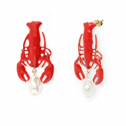 Trendy oorbellen / oorstekers enamel kreeft met RVS steker Gold-red-white