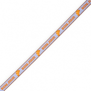 BY31&reg; Lint met tekst "Bonjour" Lavender blue-orange-brown