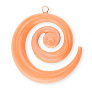 Roestvrij stalen (RVS) Stainless steel bedels spiraal Gold-coral orange marble