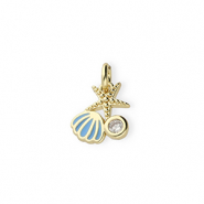 Brass TQ metaal bedels zeeleven met strass Gold-blue-transparent