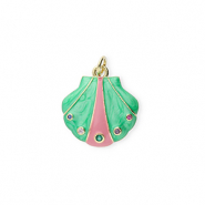 Brass TQ metaal bedels schelp met strass Gold-green-pink-transparent