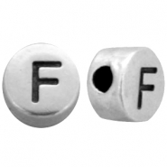 DQ metalen letterkraal F Antiek zilver (nikkelvrij)