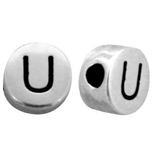 Metallook letterkralen letter U Antiek zilver