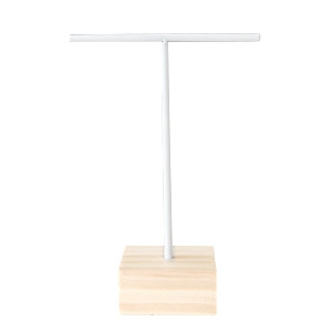 Sieraad display voor oorbellen T-vorm met houten voet Wit-hout