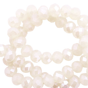 Top Facet kralen 6x4 mm disc Off white-pearl shine coating