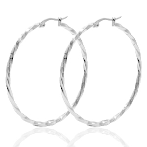Roestvrij stalen (RVS) Stainless steel oorbellen creolen 50mm twist Zilver