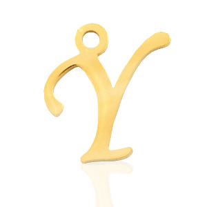 Roestvrij stalen (RVS) Stainless steel bedels initial Y Goud