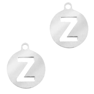 Roestvrij stalen (RVS) Stainless steel bedels 10mm initial coin Z Zilver