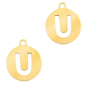 Roestvrij stalen (RVS) Stainless steel bedels 10mm initial coin U Goud