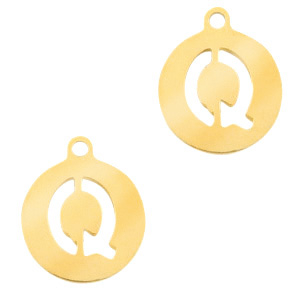 Roestvrij stalen (RVS) Stainless steel bedels 10mm initial coin Q Goud