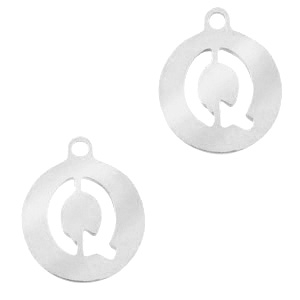 Roestvrij stalen (RVS) Stainless steel bedels 10mm initial coin Q Zilver