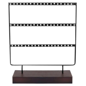 Sieraad display voor oorbellen drie rijen met houten voet Black-dark brown
