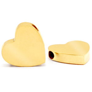 Roestvrij stalen (RVS) Stainless steel kralen hart Goud