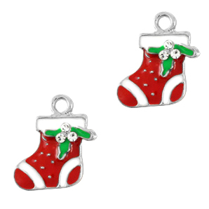Basic Quality metalen bedels kerstsok Zilver-rood